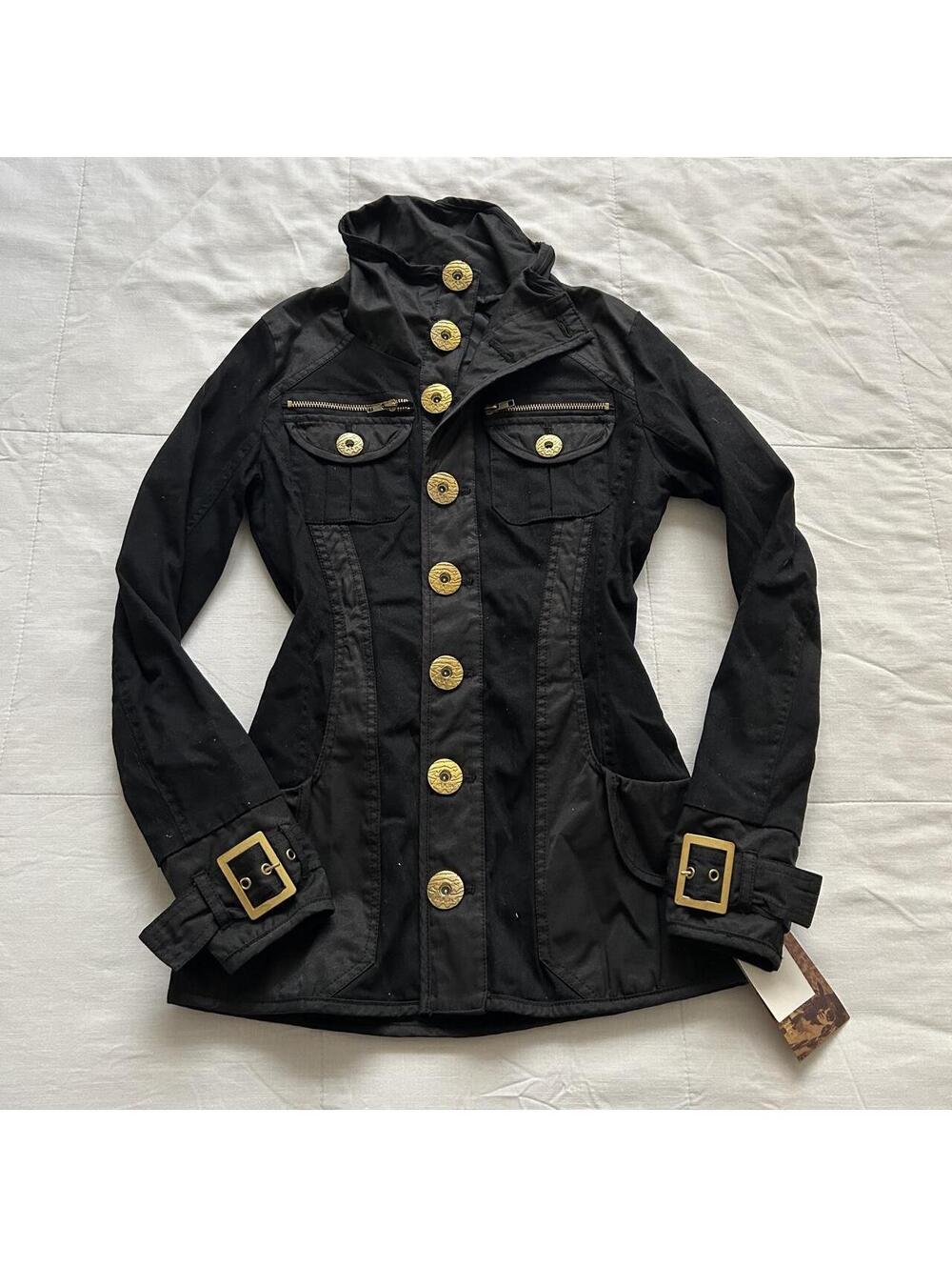 d.i.a. Black Military Jacket Gold Hardware Buckle Cuffs NWT Size S